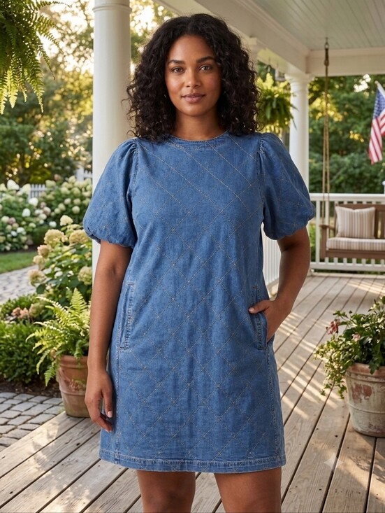 Umgee Dresses & Skirts - Umgee Denim Blue Short Sleeve Shift Dress With Pockets